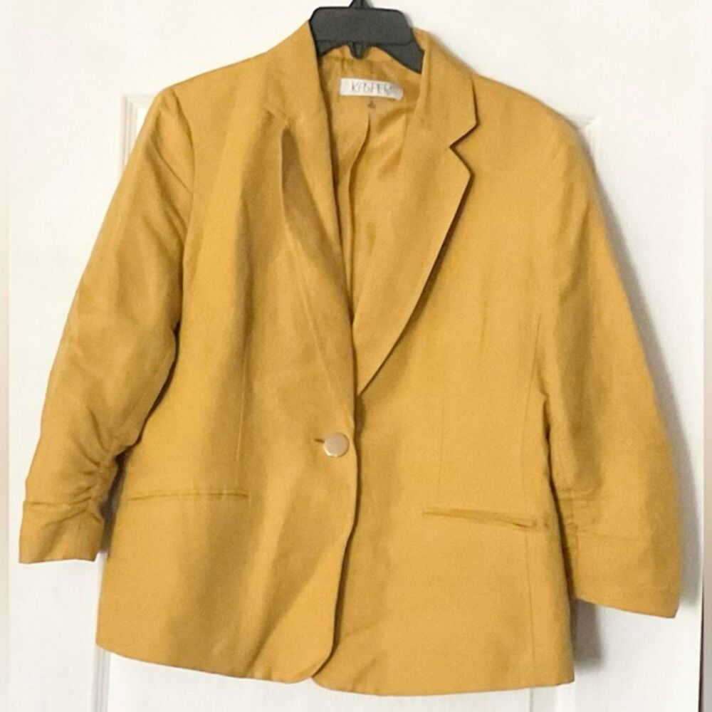 Kasper Women's Linen Notch Collar One Button Blazer Size 10, Yellow